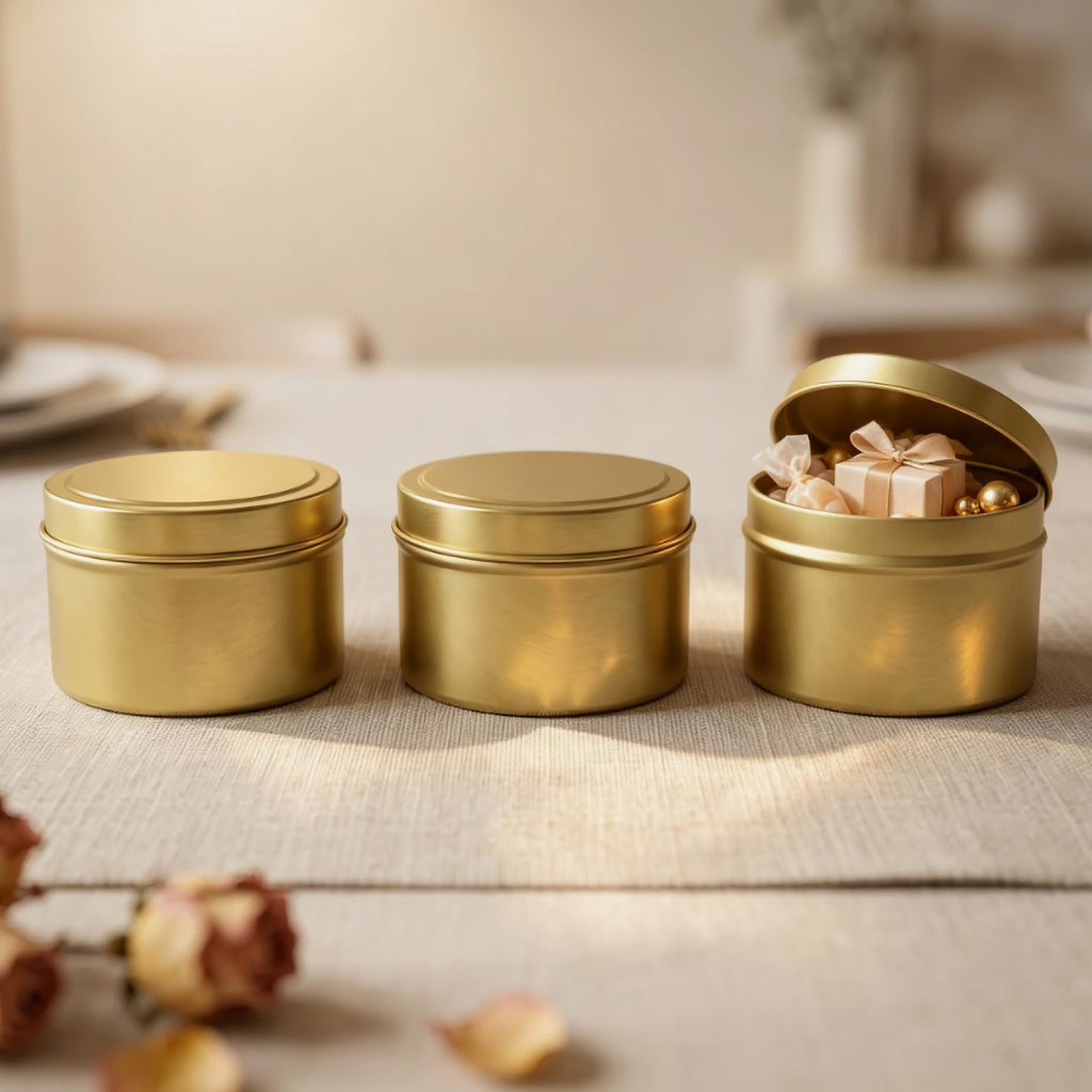 48 Pack 4oz Gold Metal Candle Jars with Lids