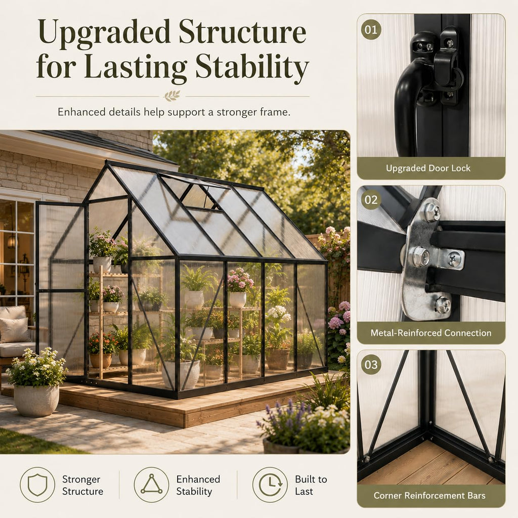 6x4 FT Small Polycarbonate Greenhouse, Walk-in Greenhouses for Outdoors, Aluminum Frame Plant Green House with