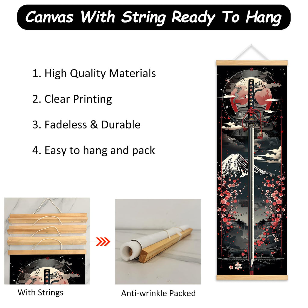 4PC Japanese Samurai Scrolls Canvas Wall Art Poster 11.81x35.43in