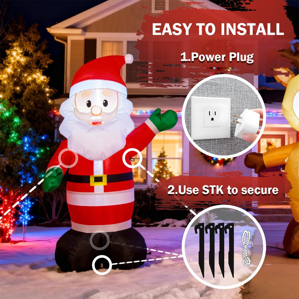 4ft Inflatable Santa Claus with LEDs, 30s-Auto Blow Up