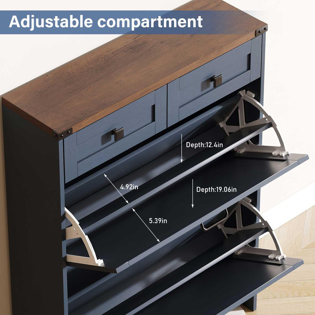 Farmhouse Shoe Cabinet, Dark Blue