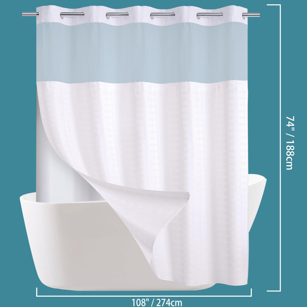 Extra Wide No Hook Shower Curtain with Snap in Liner Set, 108" x 74" Hotel Luxury White Shower Curtains with See