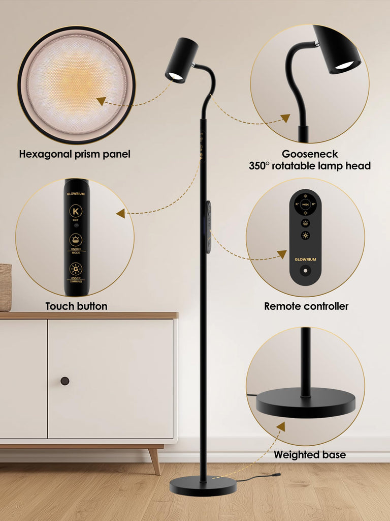 17W LED Reading Floor Lamp with Remote, 67" Dimmable Standing Lamp