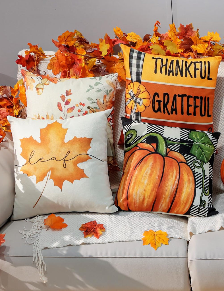 Fall Pillow Covers 20x20 4Pcs Double‐Sided Print Autumn Home Decor