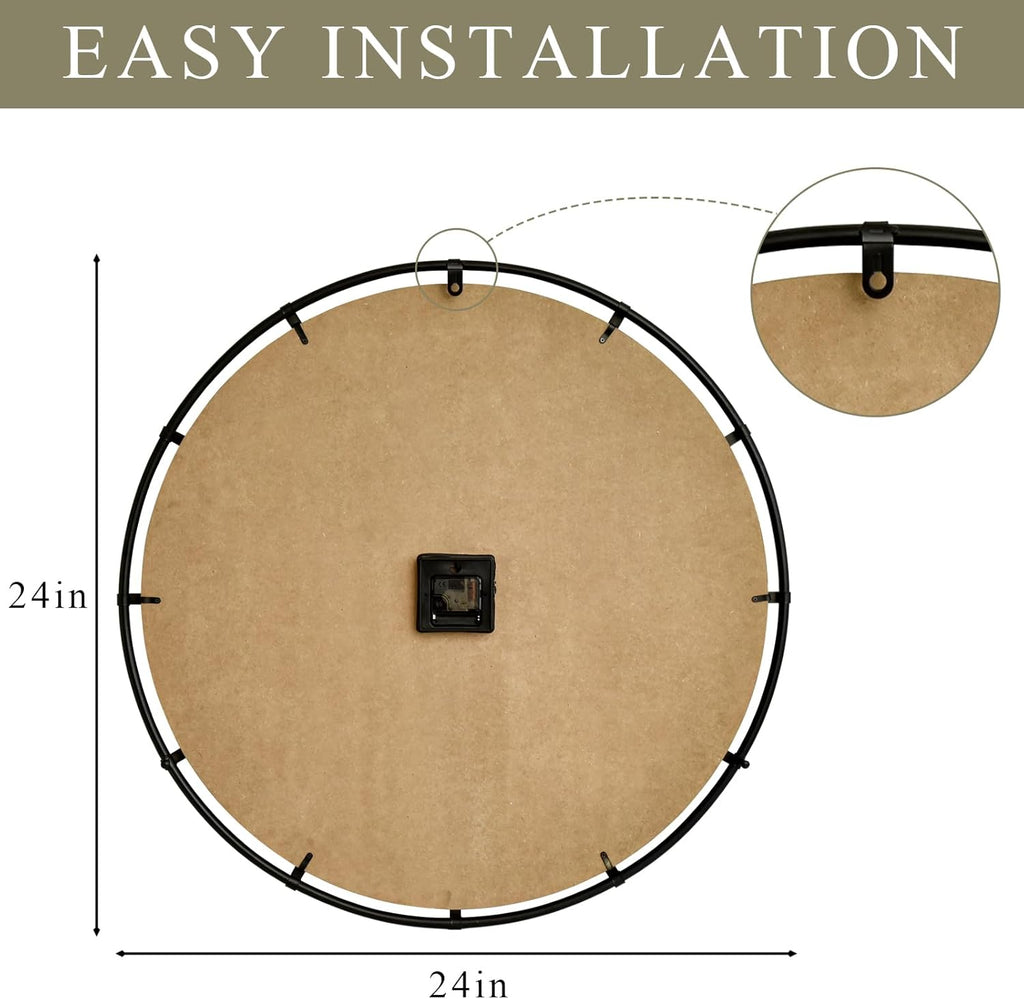 Rustic Farmhouse Wall Clock 24 Inch, Vintage Oldtown London Wooden Large Clock with Silent Tick, for Bedroom, Office