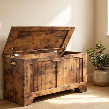 Storage Bench with Farmhouse Design - Storage Chest with 2 Safety Hinges, 15.7 x 39.4 x 18.9 Inches, Ideal, and