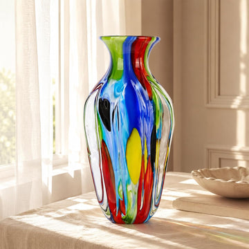 14.2 in H Large Hand Blown Glass Vase Decorative Blown Glass Decor Art Deco Vase Living Room Bedroom Office Shelf
