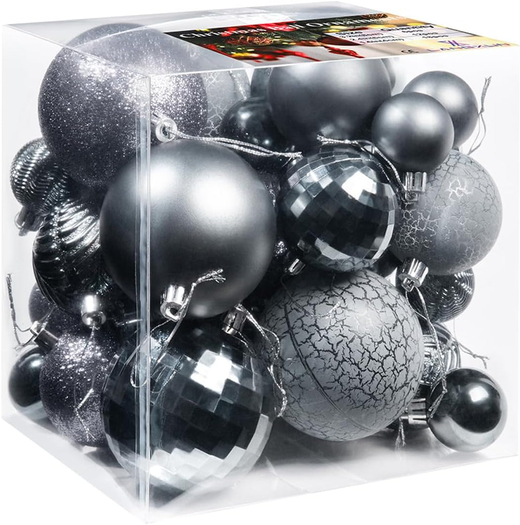 Gery Christmas Balls for 2026 Christmas Tree Ornaments - Set of 36