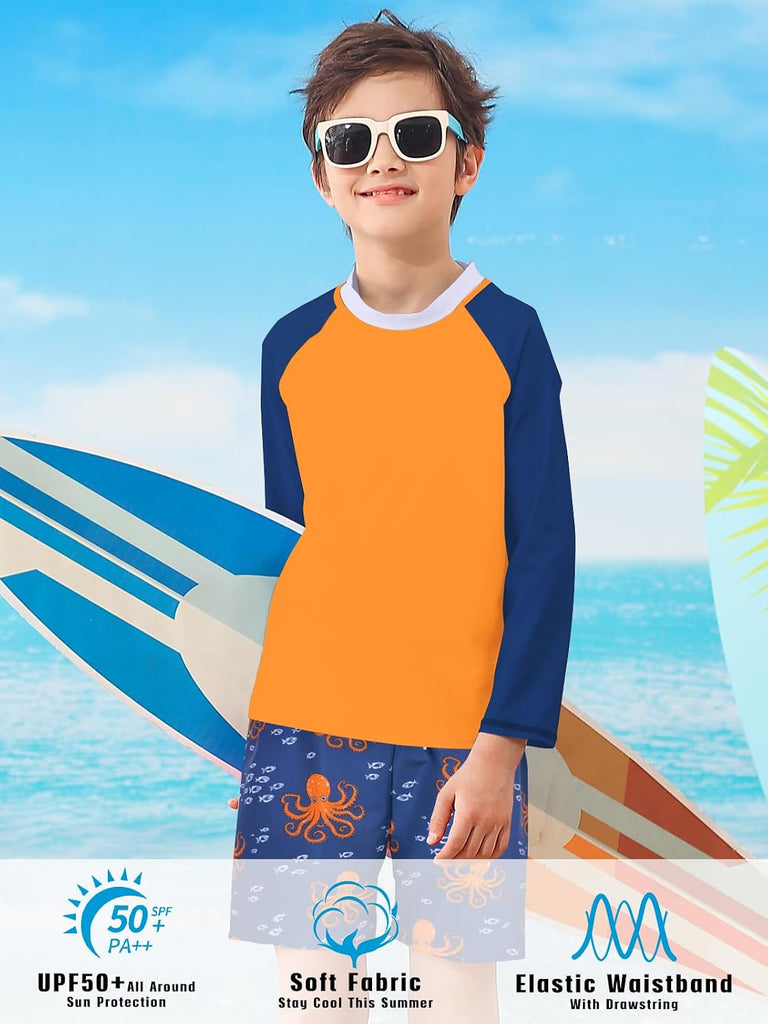 Boys Long Sleeve Rash Guard Swimsuit Pieces Bathing Suits Set
