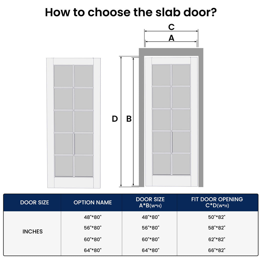 60" x 80" Clear Glass French Interior Solid Core Door Slab