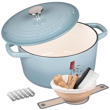 Enameled Cast Iron Dutch Oven Pot with Lid, for Bread Baking, Round Bread Oven- include Sourdough Bread Baking
