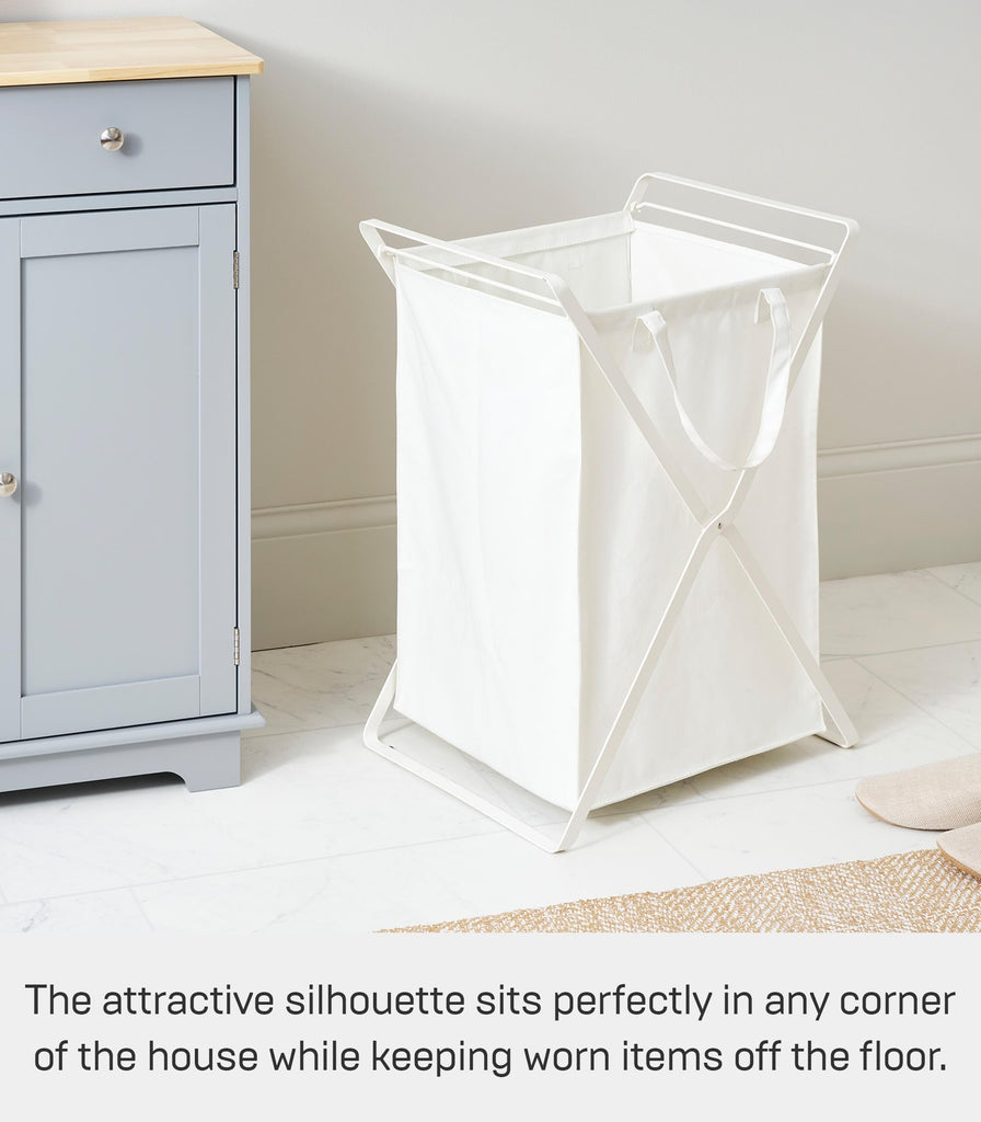 Tower Laundry Hamper Clothes Basket With Cotton Liner - Large, 25.2" - Steel + Cotton - 20 Gallons, 75 Liters