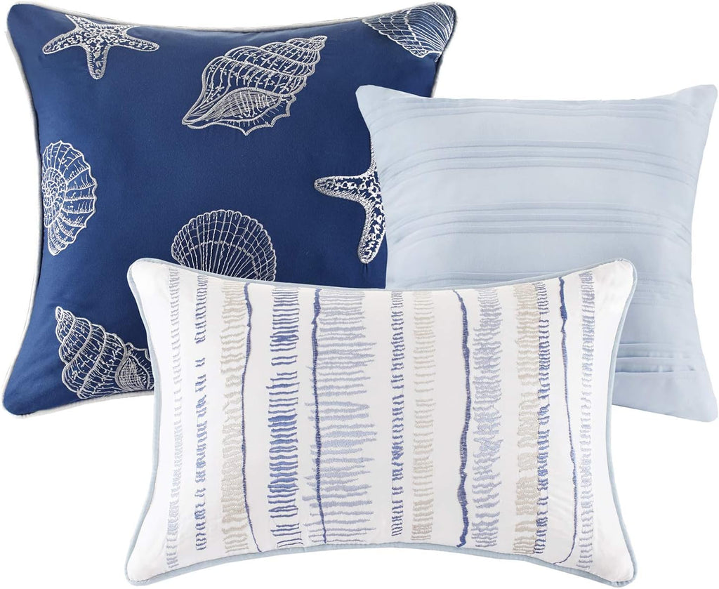 Quilt Set Cottage Coastal Design, 6 Piece Set - All Season, Coverlet Bedspread Lightweight Bedding Layer, Shams, Toss