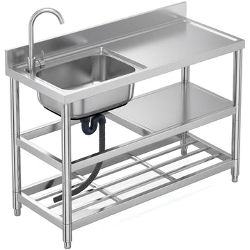 Free Standing Stainless-Steel Single Bowl Commercial w/Faucet