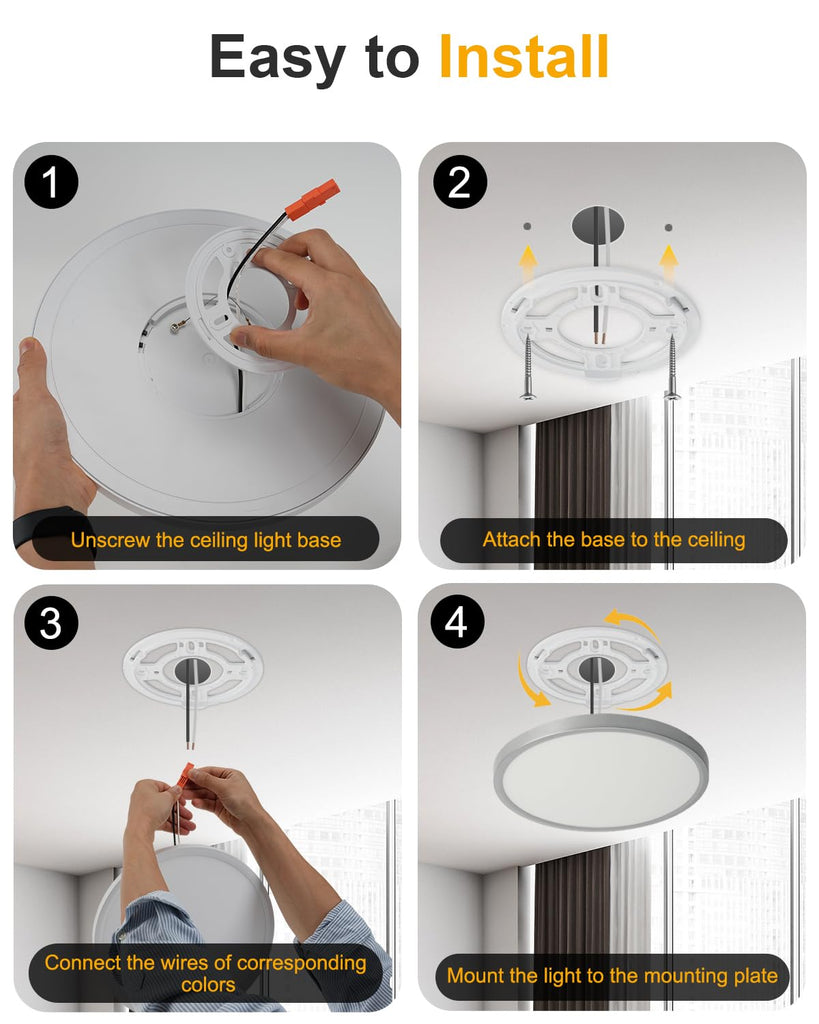 15 Inch Flush Mount LED Ceiling Light, Dimmable, Adjustable Color Temperature, White 2 Pack 32W Ultra-Thin Low
