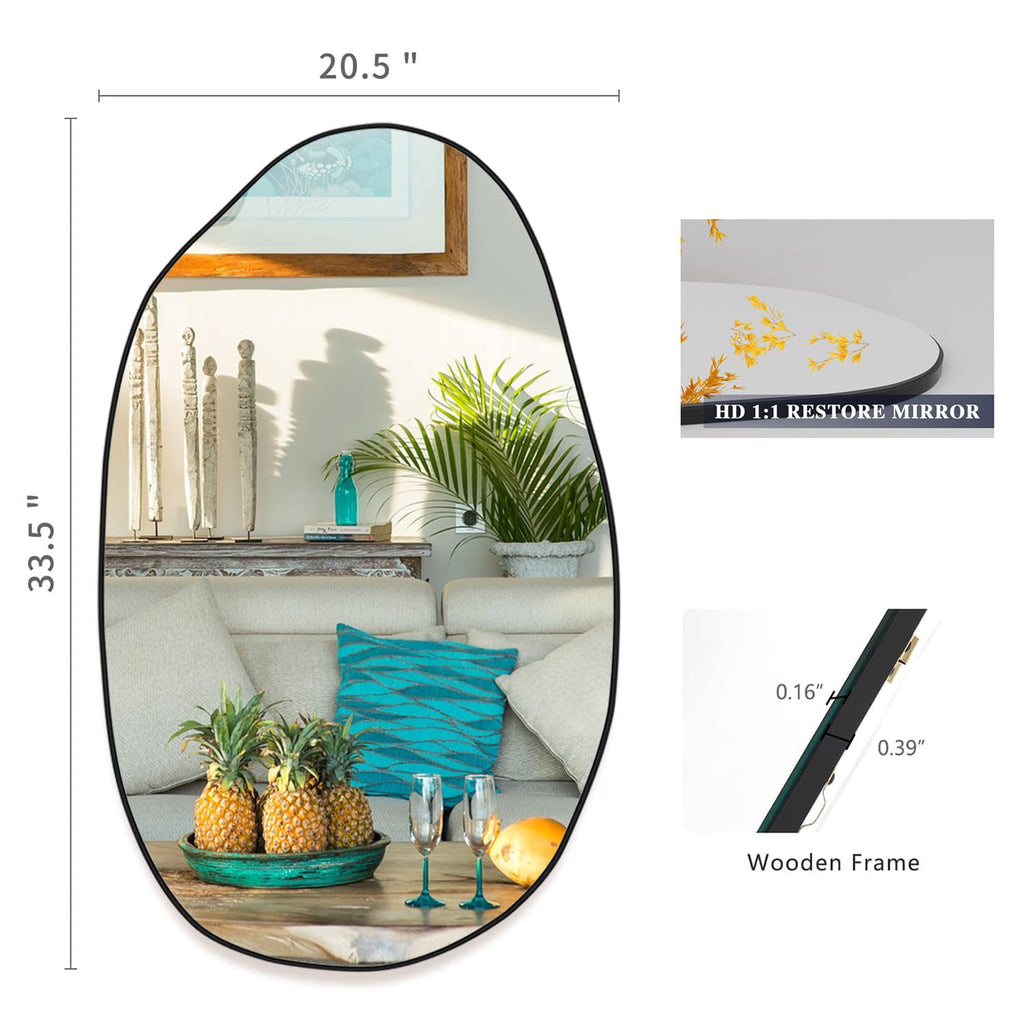 Irregular Wall Mirror Asymmetrical Mirror, Wall Mounted Mirror, Decorative Modern Wall Decor, (Black, 33.5''x20.5'')