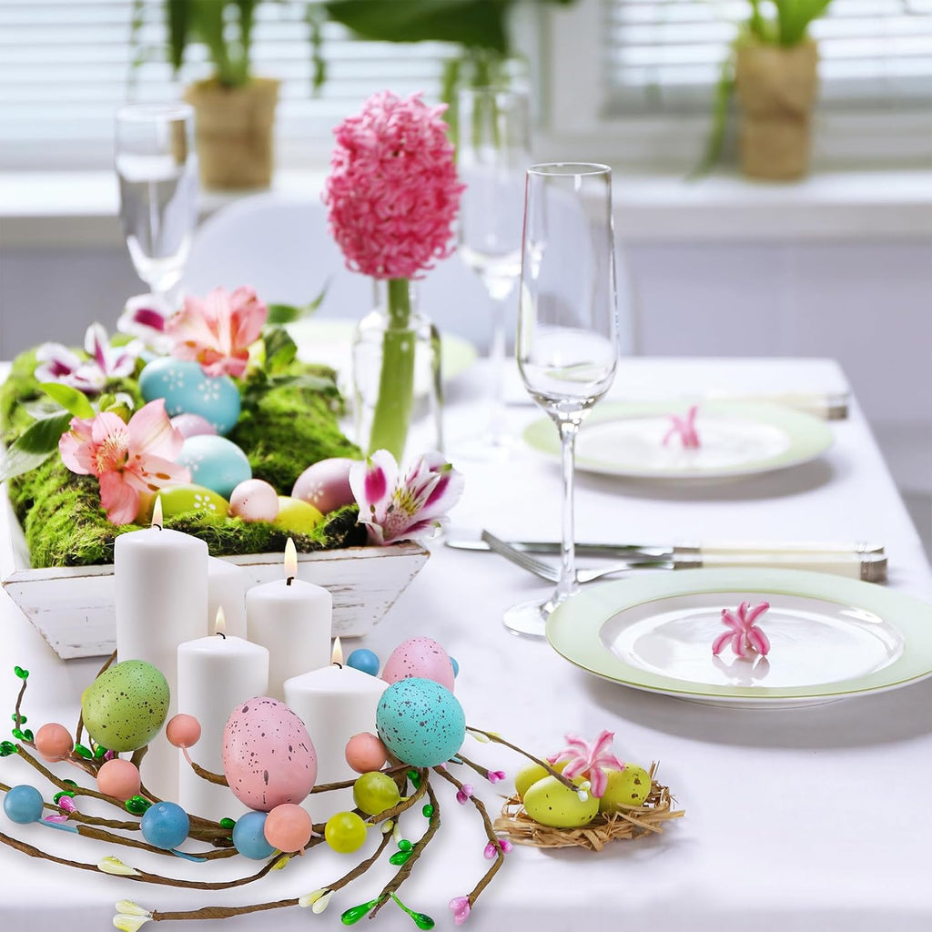 Easter Egg Candle Rings Wreaths Spring Egg and Pip Berry Candle Rings Artificial Easter Egg Candle Holder Mini - Set of 4
