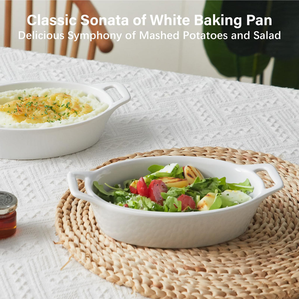 Oval Ceramic Au Gratin Baking Dishes with Handles, 20 oz, Set of 4