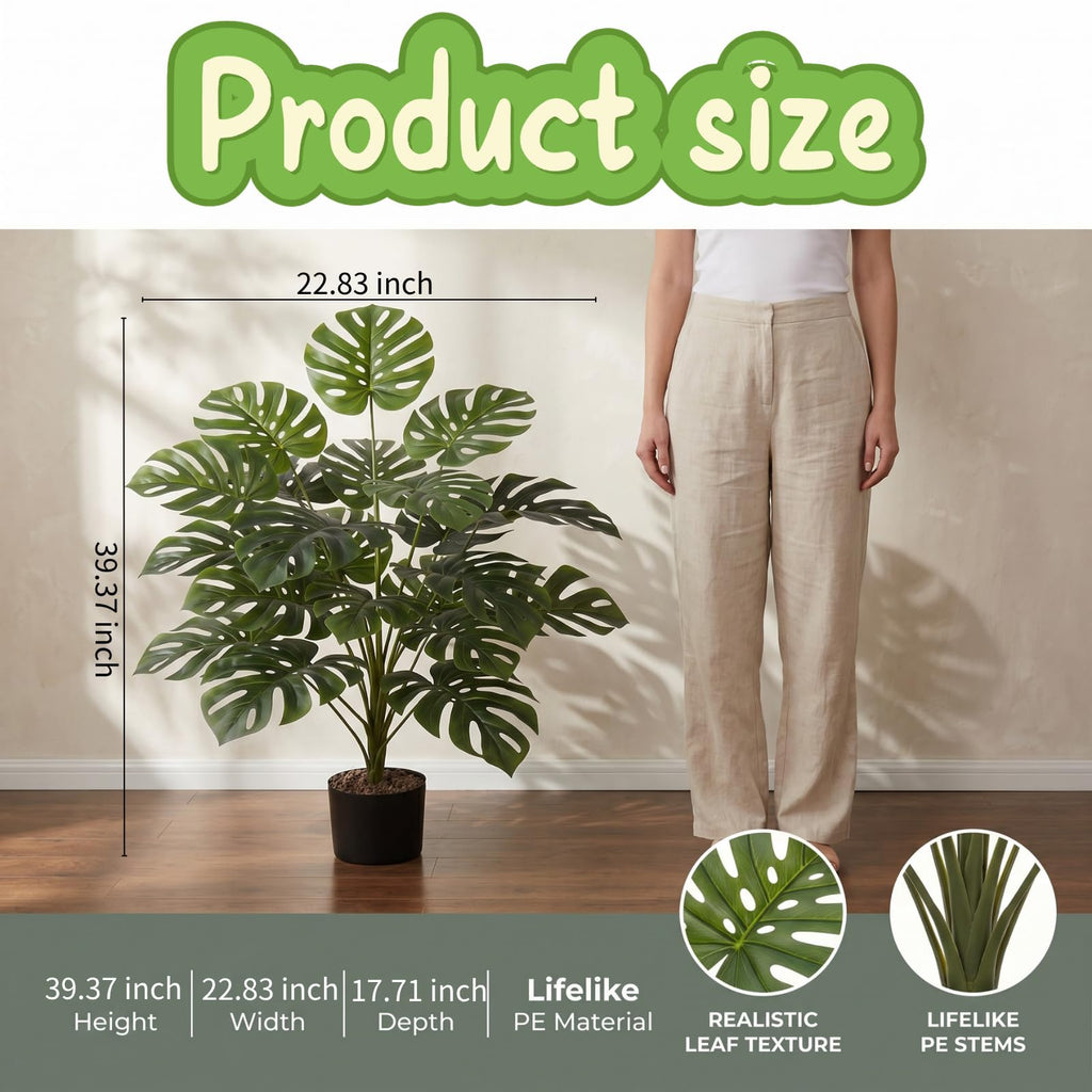 40" Artificial Potted Plants Fake 24 Trunks Monstera Tree for Indoor Outdoor Floor Plant Front Porch Home Decor
