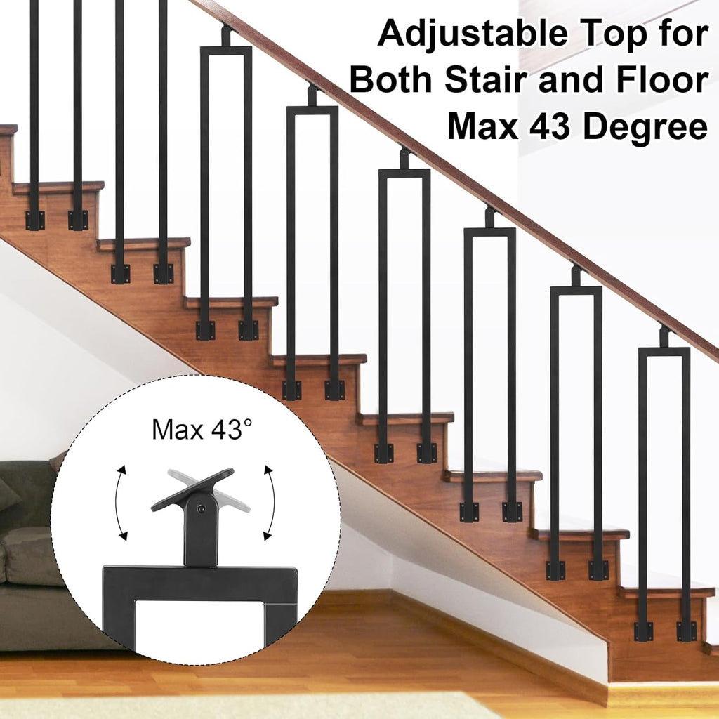 12 Pack U Shape 38.6" Stair Balusters with Adjustable Top Bracket for Staircase Interior, Side Mount Wrought Iron