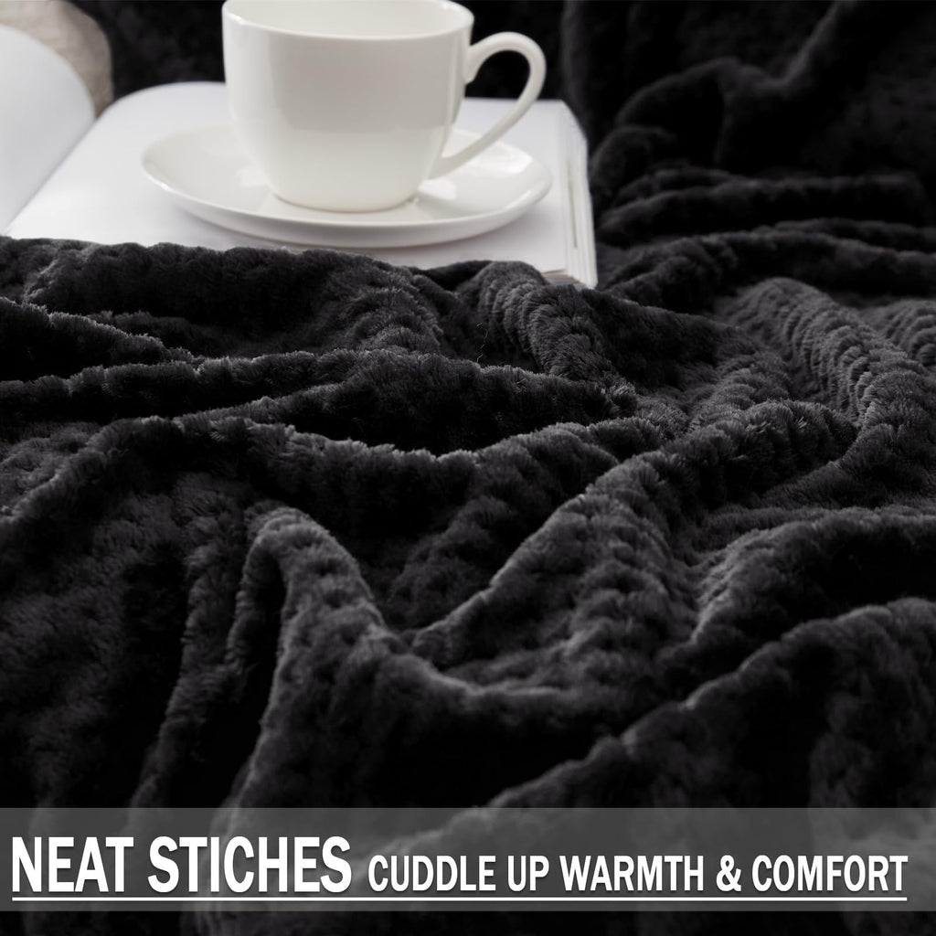 Soft Waffle Fleece Bed Blanket Twin XL Size, Black
