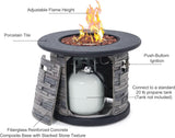 32-Inch Outdoor Porcelain Tile Gas Fire Table, 50,000 BTU Round Propane Fire Pit Table, Concrete Composite Firepit Base with Lid and Rocks