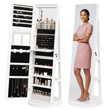 6 LEDs Standing Jewelry Armoire, Full Length Mirror, 360° Swivel