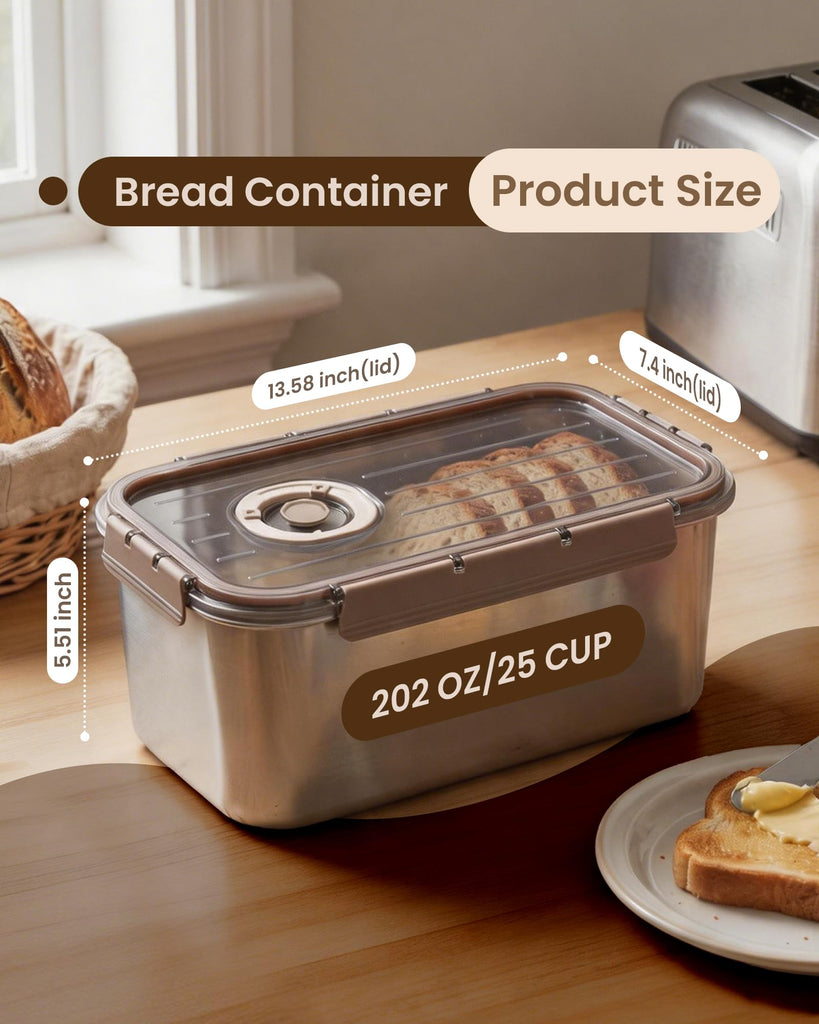 Airtight Stainless Steel, Large Bread Storage Container, 1 Pack