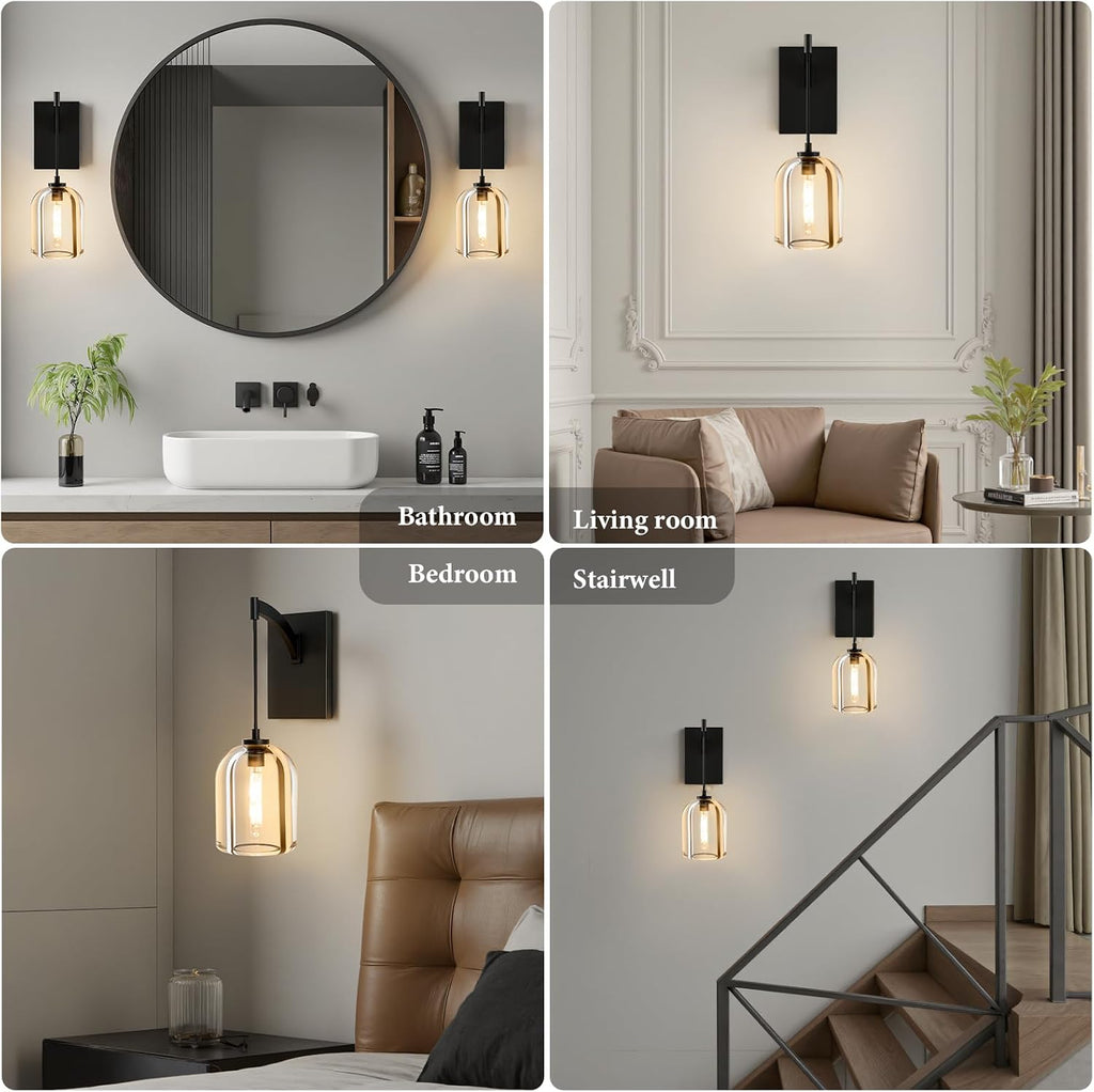 Crystal Brass Hemisphere Wall Sconce - Set of 2 Black Brushed Dimmable Sconces with Bulbs - Modern Hanging Light