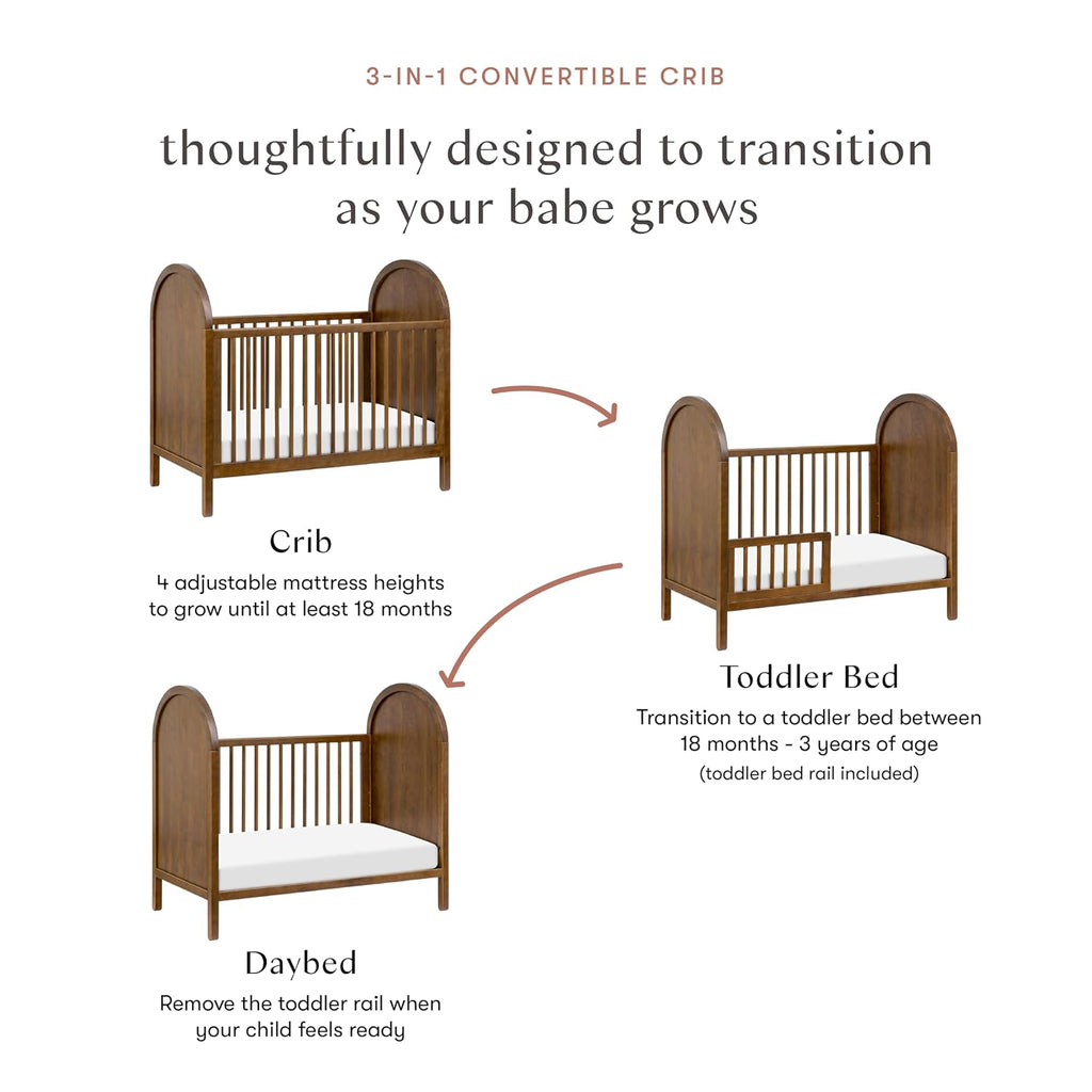 Bondi 3-in-1 Convertible Baby Crib in Natural Walnut | GREENGUARD Gold Certified, Converts to Toddler Bed & Daybed