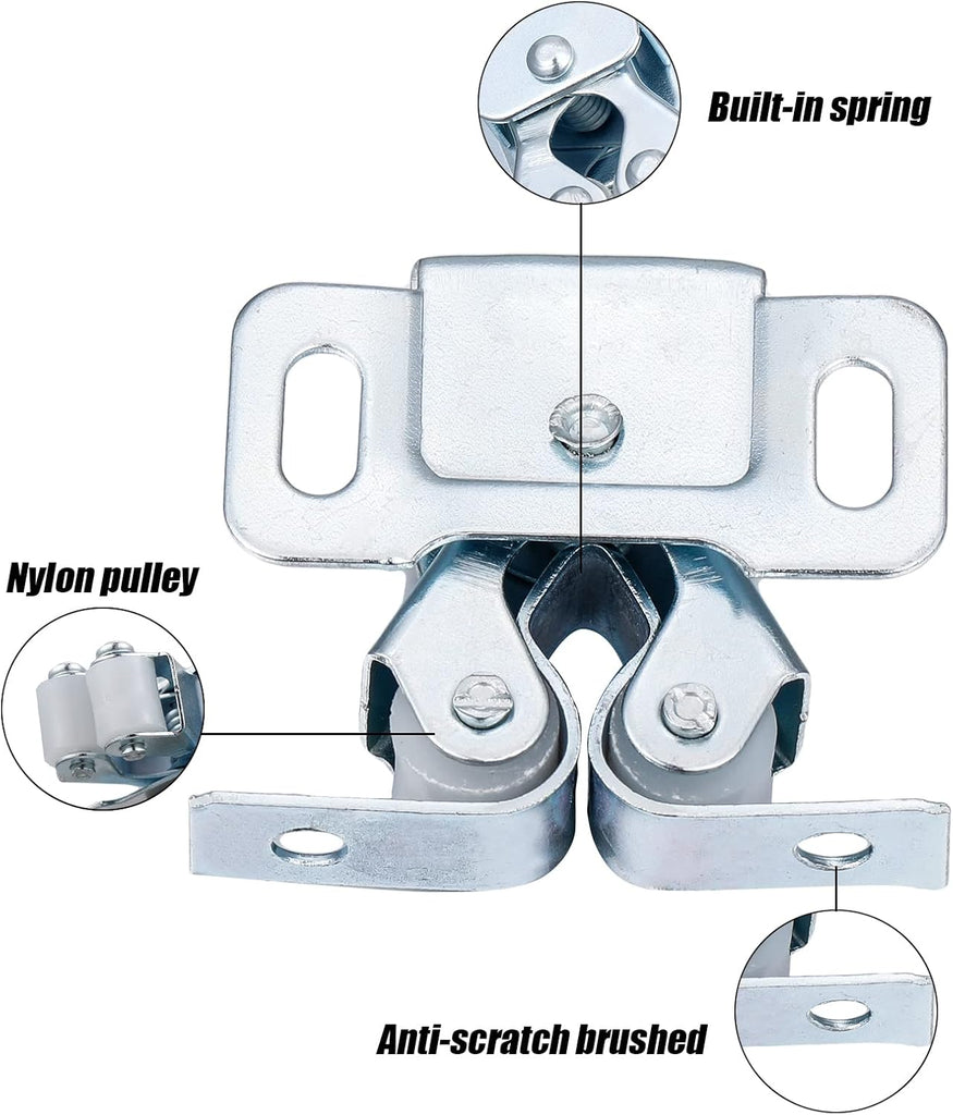20 Pcs Cabinet Door Latch and Catch Hardware Double Roller Catch Cabinet Latches with Spear Strike Doors Kitchen