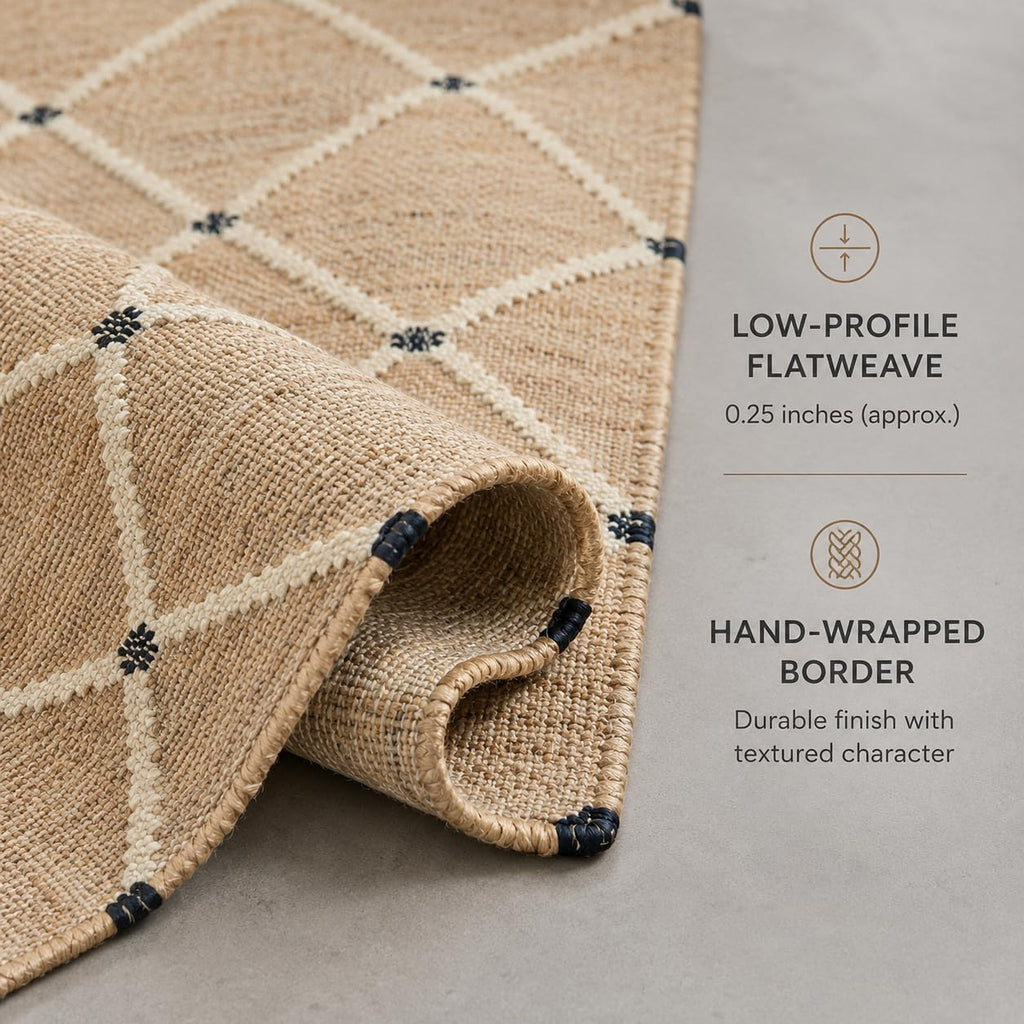 Hand Woven Jute Area Rug 9'x12' - Geometric Design (Natural)