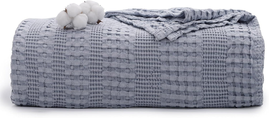 Cooling Cotton Waffle Weave Throw Blanket - Lightweight Breathable Blanket of 50% Rayon Derived from Bamboo for Hot