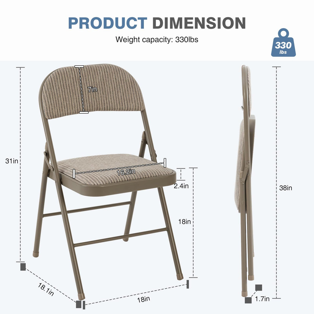 Padded Folding Chairs 2 Pack, Foldable Dining Patio Chairs, Outdoor