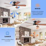 Flush Mount Ceiling Fan with Lights - 46IN Modern Indoor/Outdoor Ceiling Fan Light with Remote/APP, Low Profile Fan Light with 6 Speeds, Dimming, for Bedroom, Living Room, Brown A101-B0F127L6DT