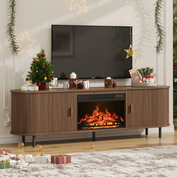 70.8" Fluted Fireplace TV Stand with 23" Electric Fireplace, Walnut