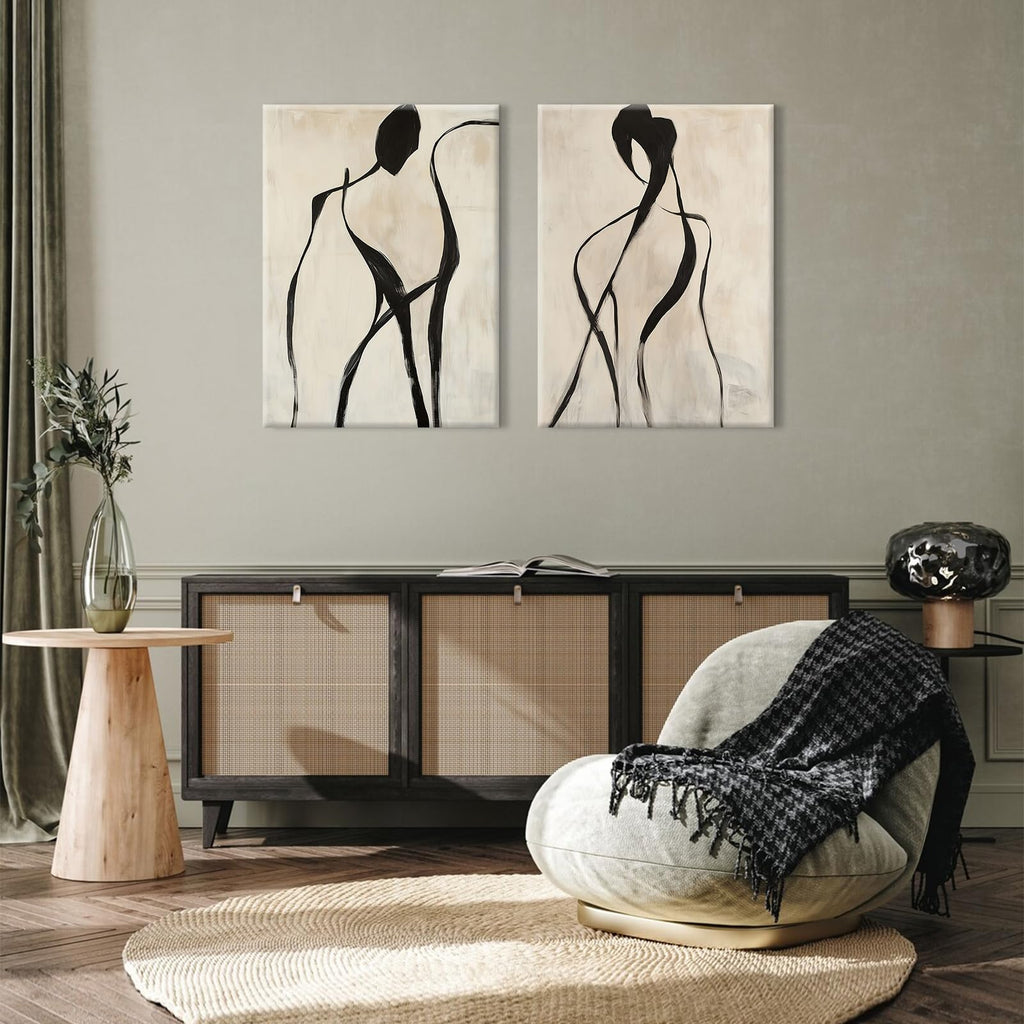 Minimalist Woman Line Wall Art Black and White Poster Abstract Modern Canvas Wall Art Decor Female Figure Painting