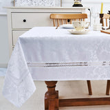 Heavy Duty Fabric Tablecloth with White Lace-Waterproof/Wrinkle Free/Stain Resistant/Oil Proof-for D