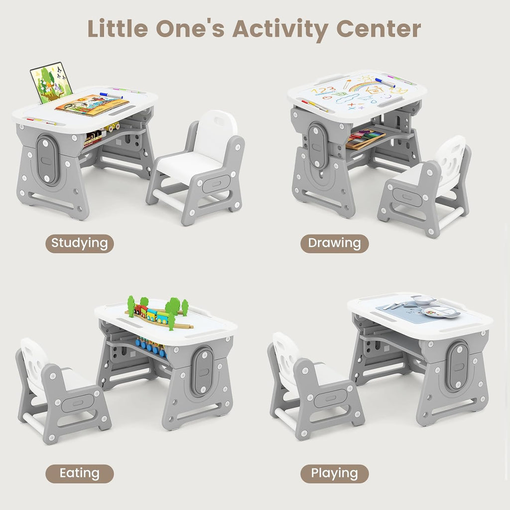 Kids Table and Chair Set, Height Adjustable, Grey