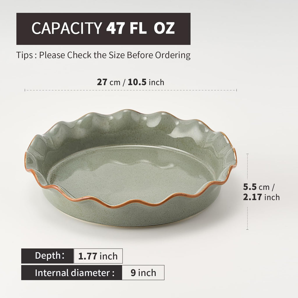 Ceramic Pie Pan for Baking[10.5 inch], Reusable NonStick Ceramic Baking Dish
