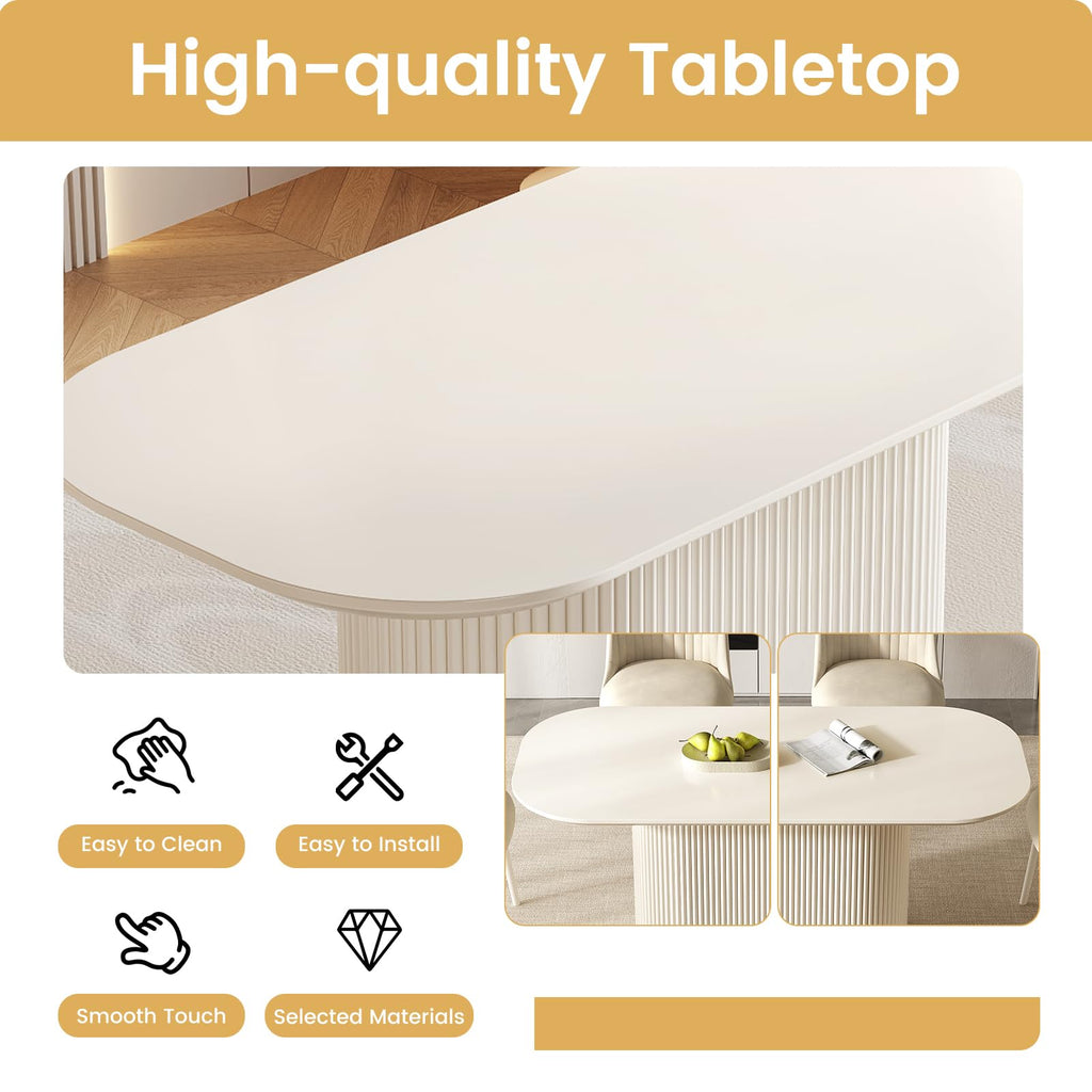70" White Dining Table Set with 6 Chairs, Oval Kitchen Set
