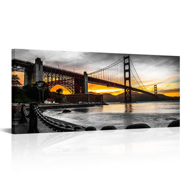 San Francisco Skyline Picture Wall Decor Golden Gate Bridge at Sunset Photo Poster Painting Prints Decoration 20"X48"