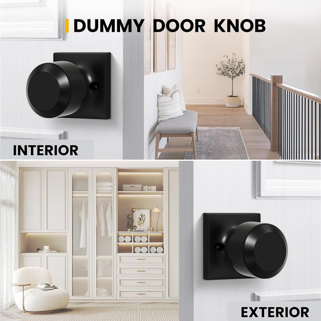 Black Half Dummy Door Knobs, Single Side Door Handles for Closets, French Double Doors, Non-Locking Inactive Matte