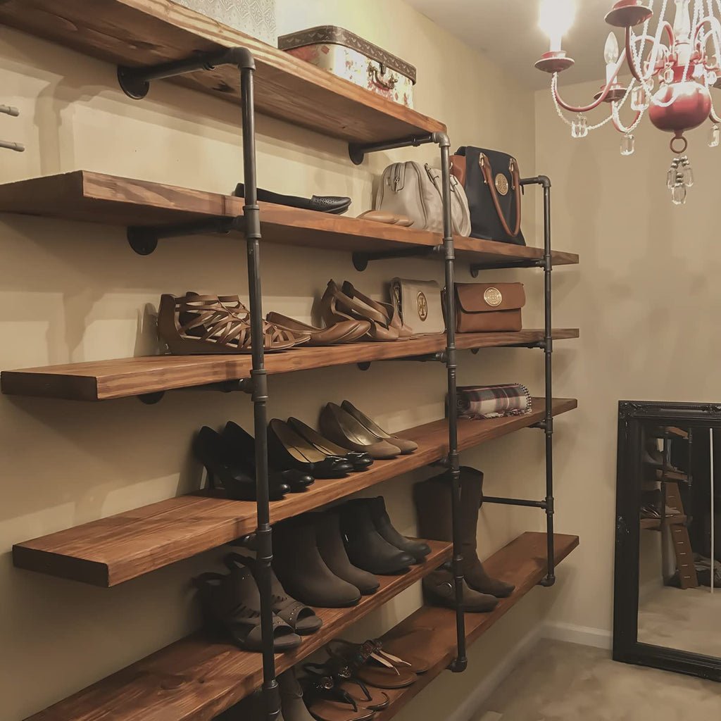 Industrial Iron Pipe Shelves, 3 Set 5-Tier, 55" Tall, 12" Depth, DIY Open Bookshelf Bookcase, Wall Mounted Vintage