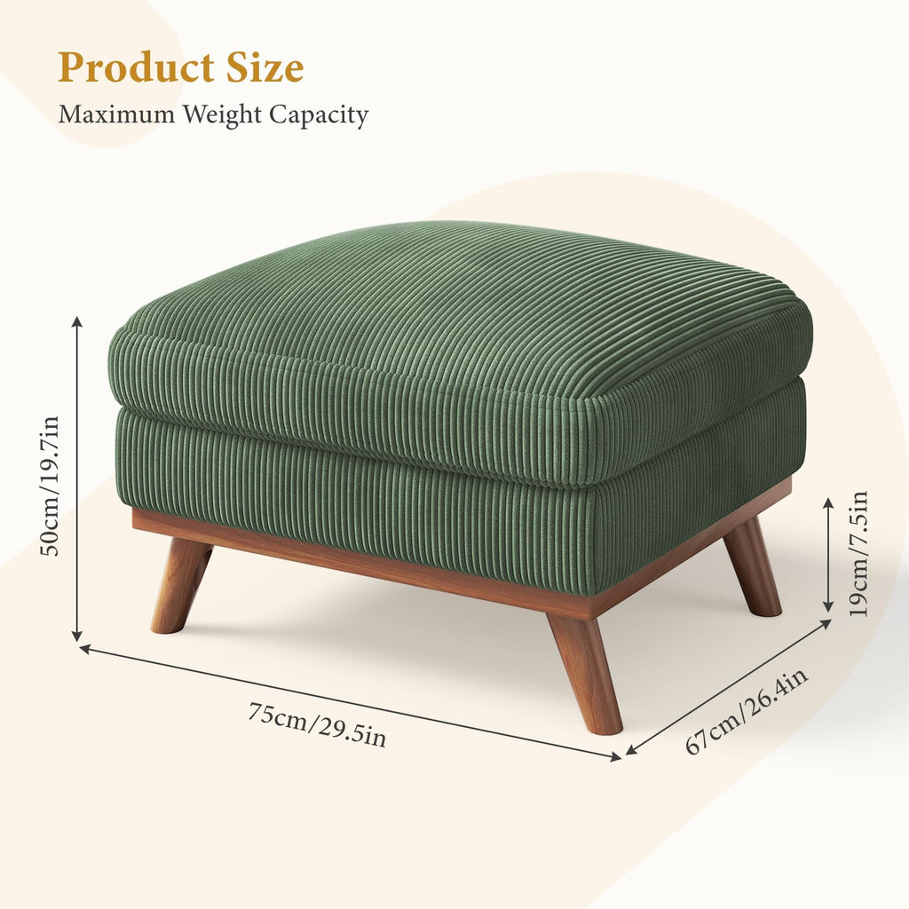 Large Ottoman for Modular Sofa, 29.5" Corduroy Pouf Ottoman with Spring Cushion, Rectangle Foot Rest for Couch