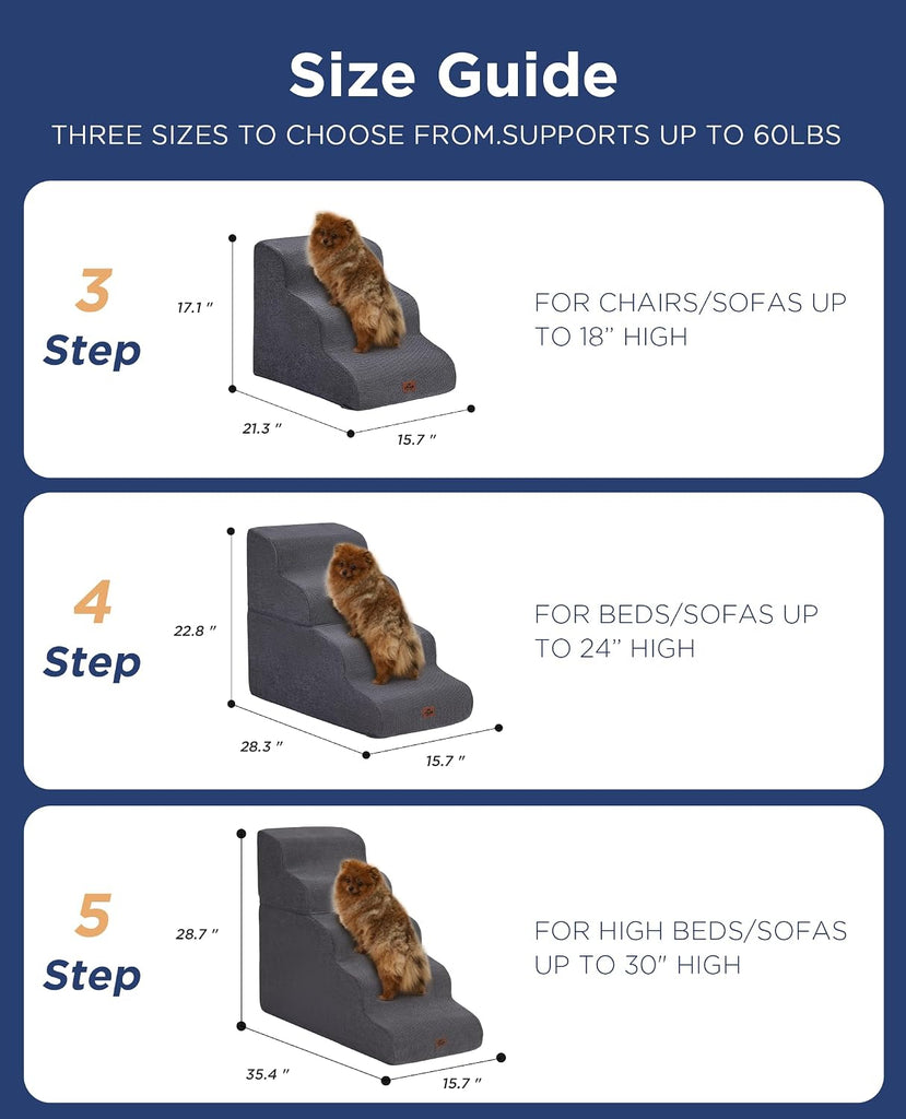 Gray Curved Dog Stairs Ramp for High Beds 28.7" H, 5-Step Dog Steps for Small Dogs and Cats, Pet Stairs for High Bed
