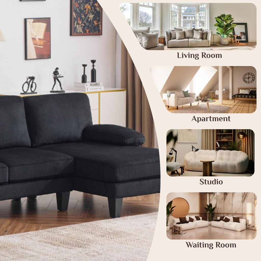 Compact U-Shape Sectional Sofa Couch 111" 4-Seat Black