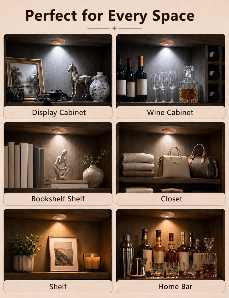 Puck lights with remote, 2000mAh rechargeable cabinet light, Under Cabinet Lighting Wireless, Display Cabinet