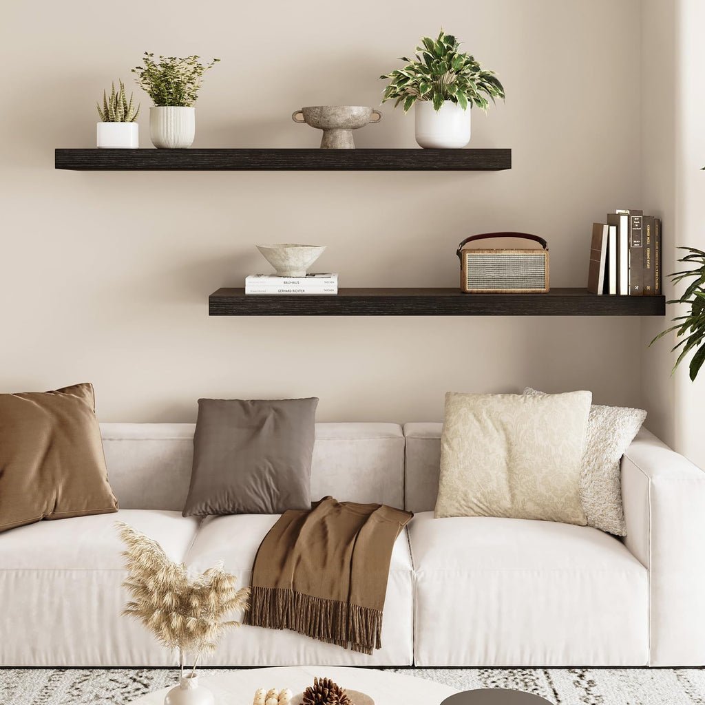 Floating Wall Shelves for Decor (Black, Set of 2, 35.4Inch)