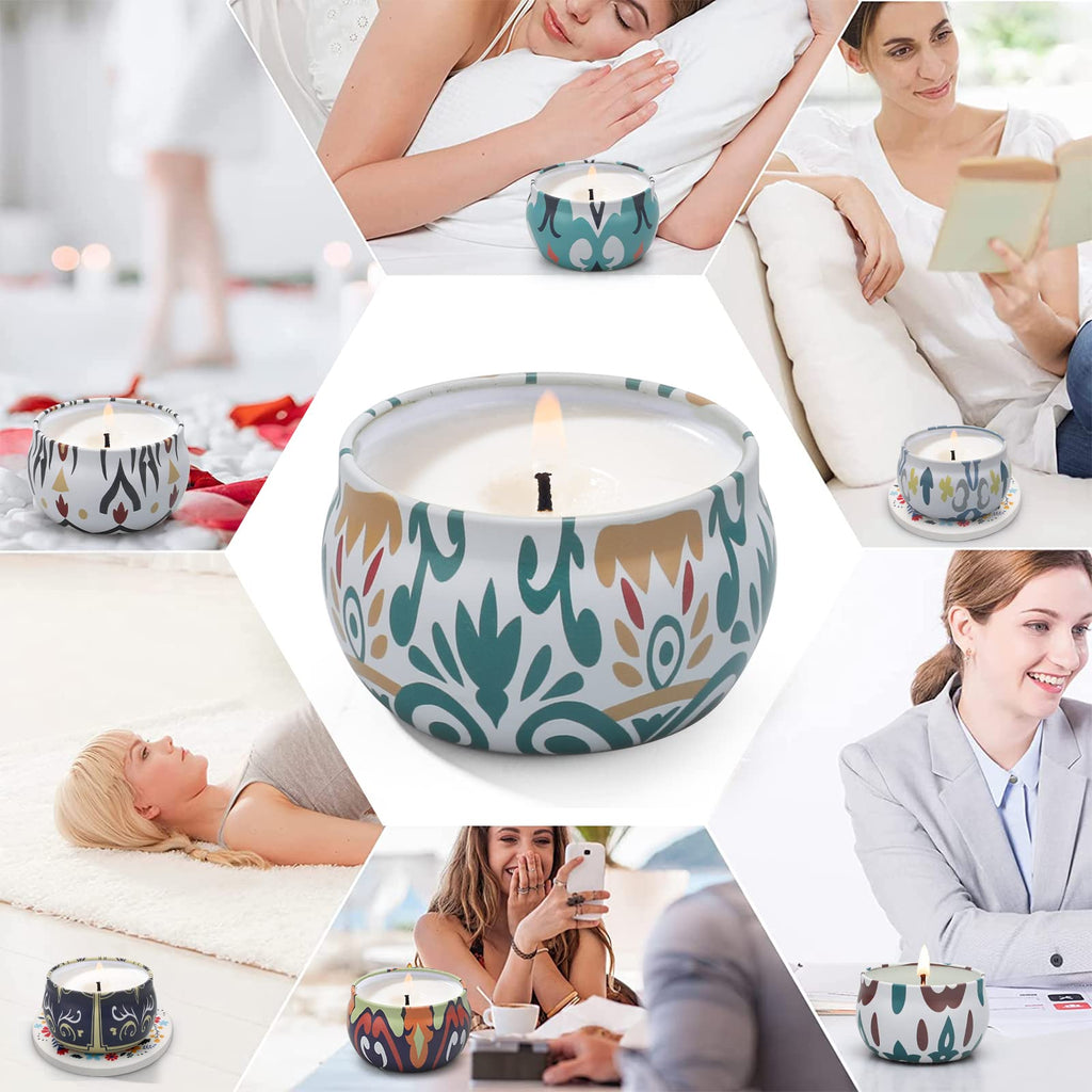 Scented Candles Gift Set, 10 Pack Soy Wax Candles with Two Coasters